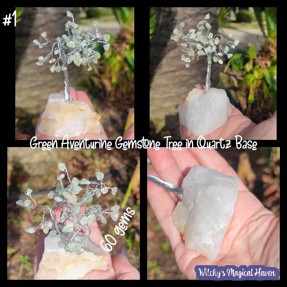 Green Aventurine Gemstone Tree with Quartz Base